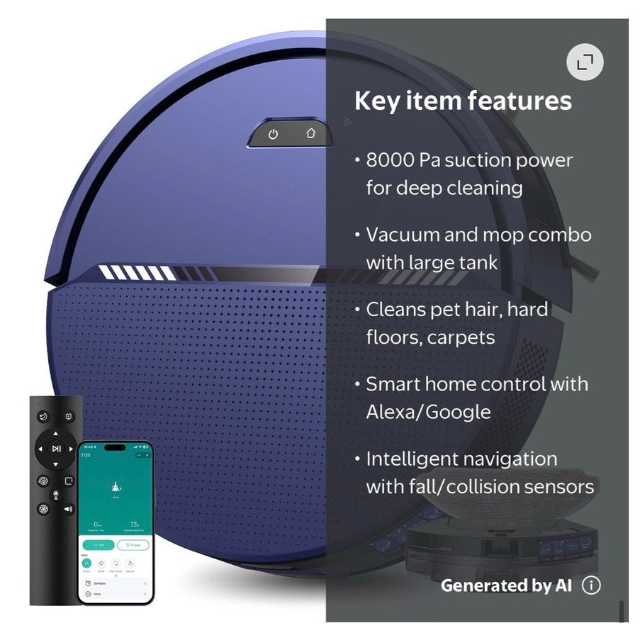 BRAND NEW ~ Blue Rechargeable Low Profile Robot Vacuum Cleaner 2 in 1 Mop Combo