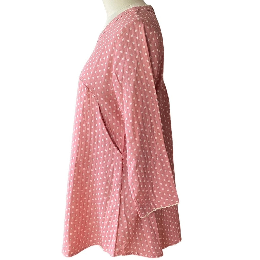 NWT- Pink Boho Smocked Babydoll Tunic Pockets Bohemian Dress ~ Women's Size XL