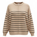 NWT ~ Women's Tan & Black Striped Crew Neck Casual Sweater ~ Size MEDIUM