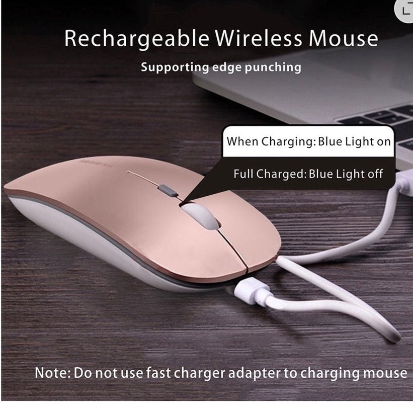 BRAND NEW ~ Rose Gold Wireless Rechargeable Optical Slim Silent Mouse & USB