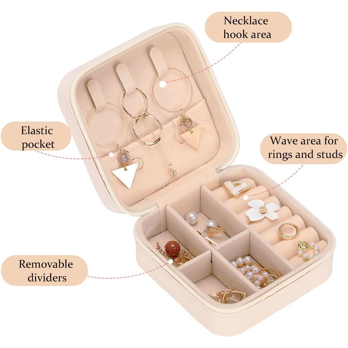 BRAND NEW ~ Small Girly Travel Jewelry Case Box Organizer Zipper Closure