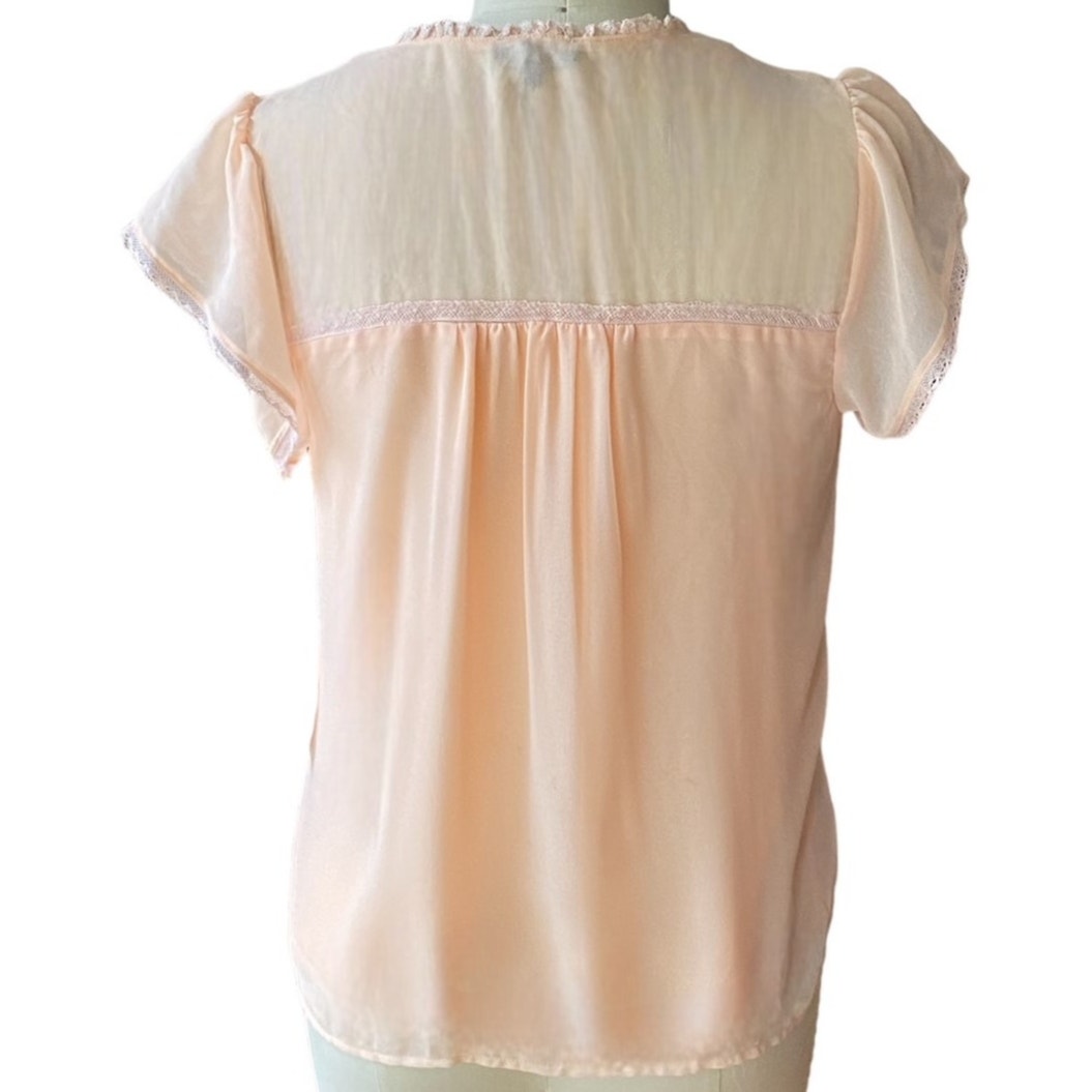 NWT ~ 1.STATE Peach Boho Lace Feminine Bohemian Short Sleeve Blouse ~ MEDIUM