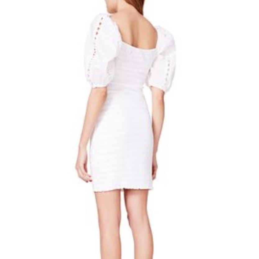 NWT ~ BETSEY JOHNSON Optic White Smocked Sleeve Bodycon Dress ~ Women's MEDIUM