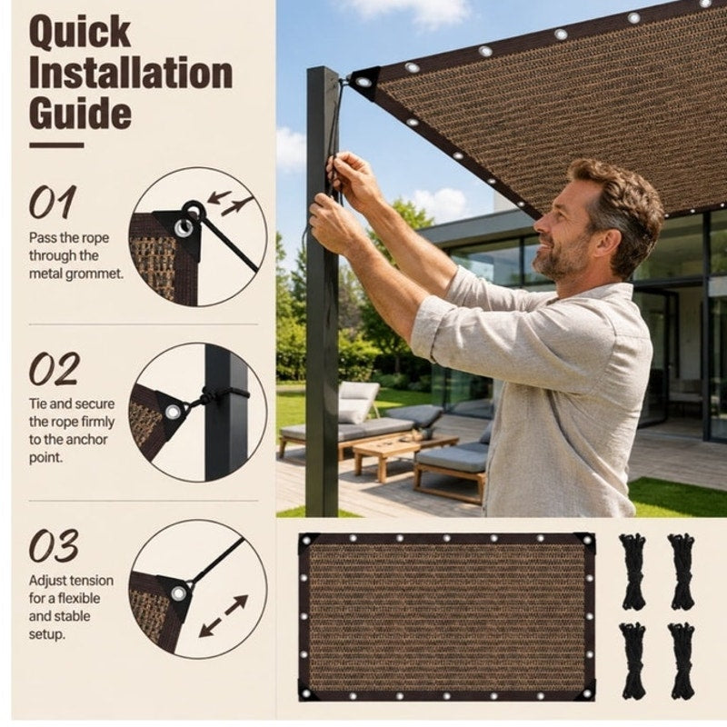 BRAND NEW ~ Heavy Duty Brown 10' x 19' UV Block Sun Shade Cloth Canopy Sunshade