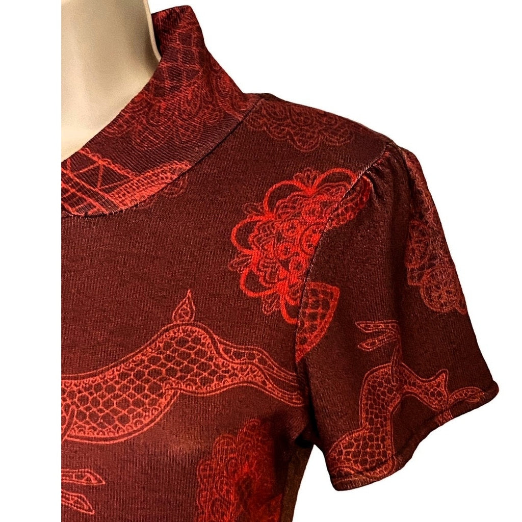 NWT ~ SMASH Embroidered Floral Butterfly Paisley Brown Knit Poet Dress ~ SMALL