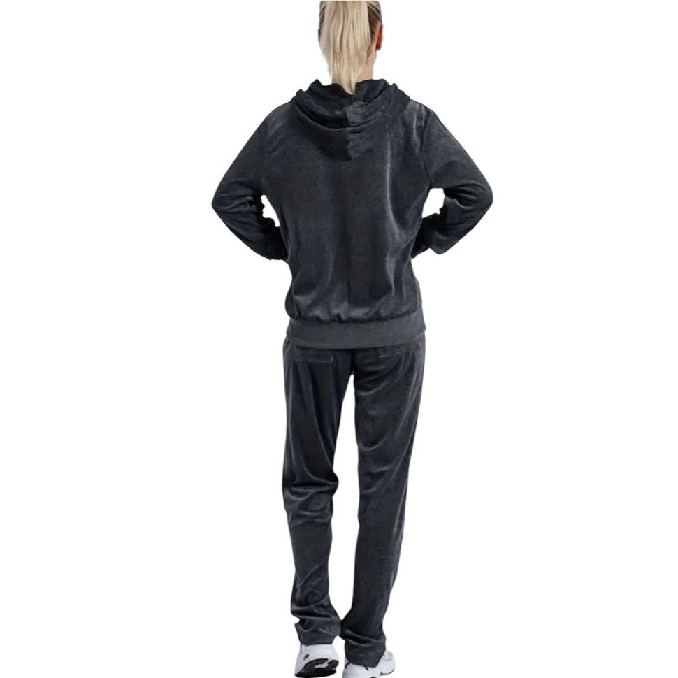 NWT ~ Gray Velour 2 Piece Casual Lounge Pockets Activewear Suit ~ Women's MEDIUM