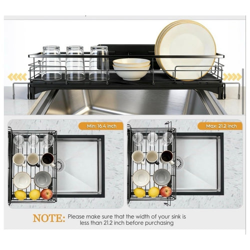 BRAND NEW Black Stainless Steel Rust Proof Expandable Capacity Dish Drying Rack