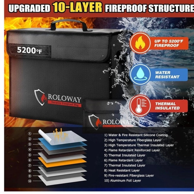 BRAND NEW ~ Large Black Heat Insulated Fireproof Document Bag & Money Pouch