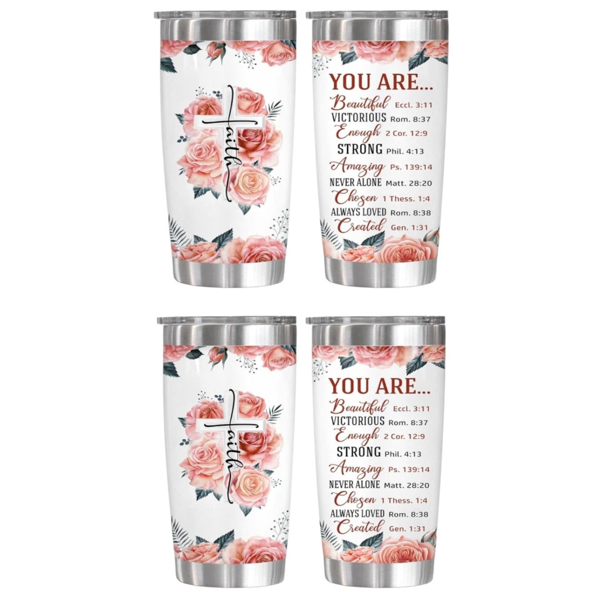 NWT ~ Set/ 2 Faith 20 oz. Insulated Christian Hot & Cold Travel Coffee etc Cups
