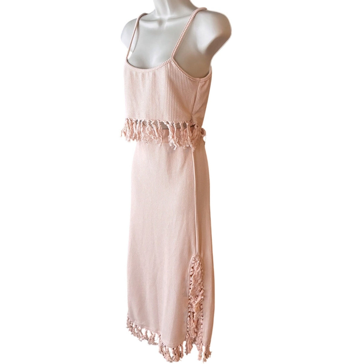 NWT ~ Pink Ribbed 2pc Boho Skirt & Cropped Cami Bohemian Summer Set ~ Women's L