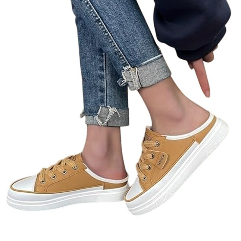 NWT ~ Tan Flat Mule Slip-On Backless Casual Sneakers Shoes ~ Women's Size 11 1/2