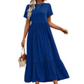 NWT ~ Blue Summer Short Sleeve Casual Crewneck Long Maxi Dress with Pockets ~ SM