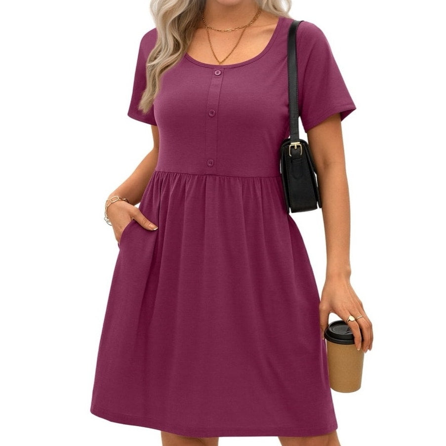 NWT ~ Short Sleeve Casual Button A-Line Summer Mini Dress with Pockets ~ MEDIUM