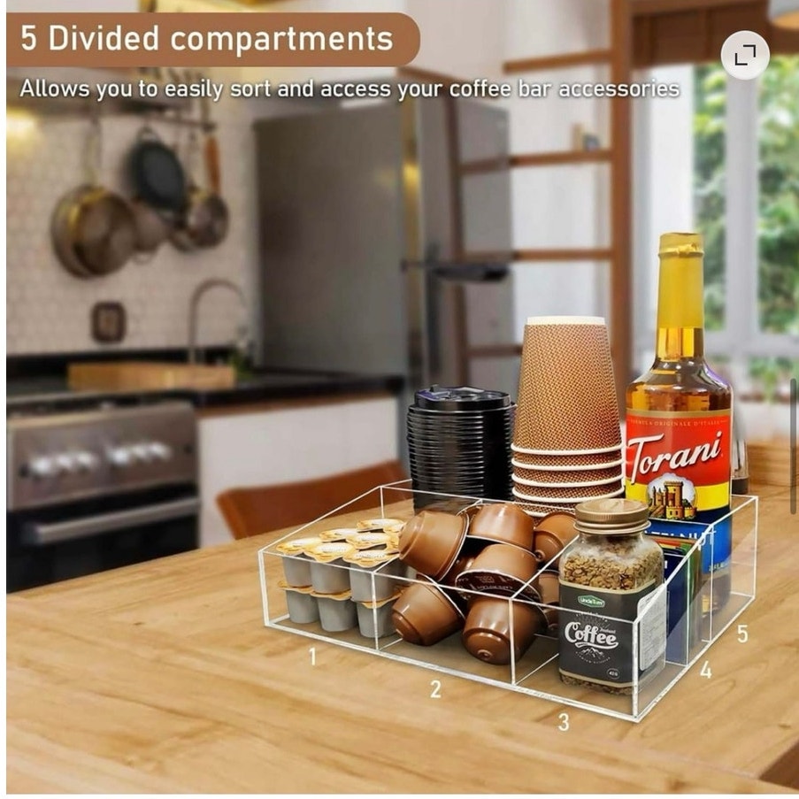 BRAND NEW ~ Acrylic Coffee Bar Station Storage Organizer ~ Home Kitchen Office