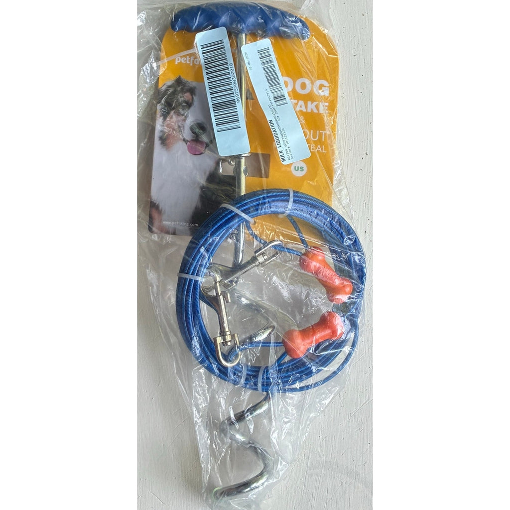BRAND NEW ~ Petfamily Pet Supplies Dog Blue & Orange Tie Out Cable 25ft / 60lbs