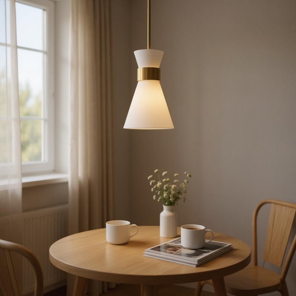 BRAND NEW ~ Modern Tapered Opal Glass & Gold Metal Hanging Ceiling Pendant Light