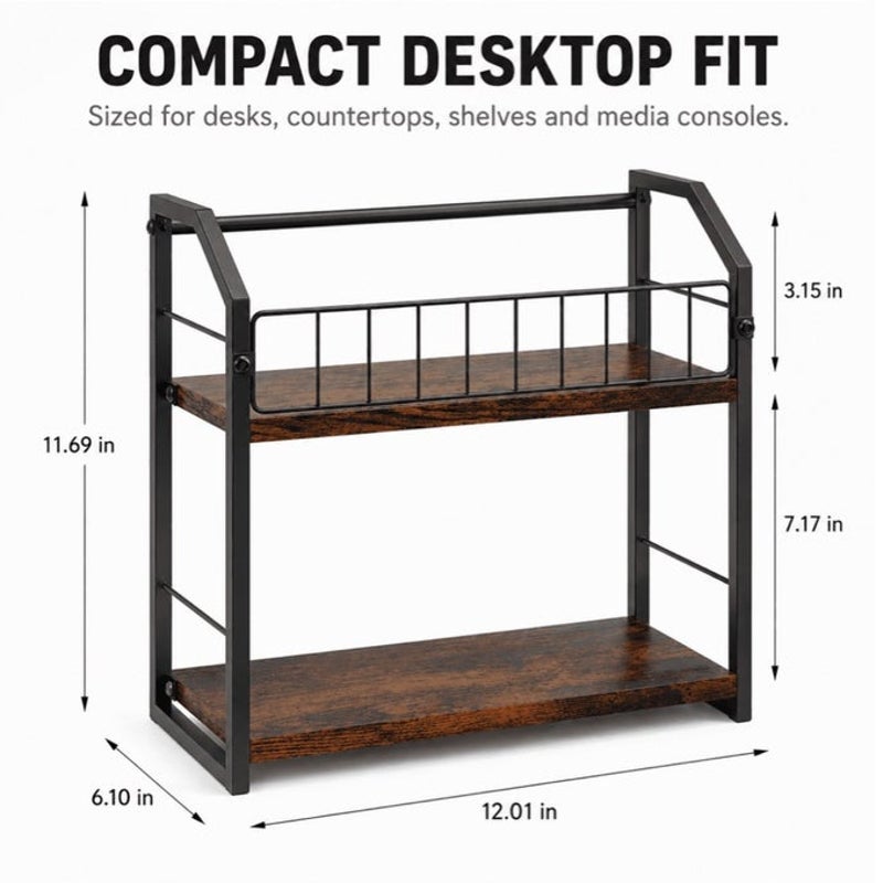 BRAND NEW ~ 2-Tier Wood & Metal CD Storage Shelf Desktop Media Display Rack