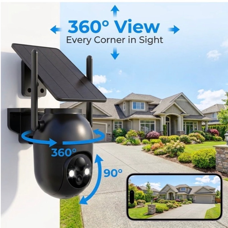 BRAND NEW ~ Black Wireless Outdoor WiFi Solar Battery Waterproof Security Camera