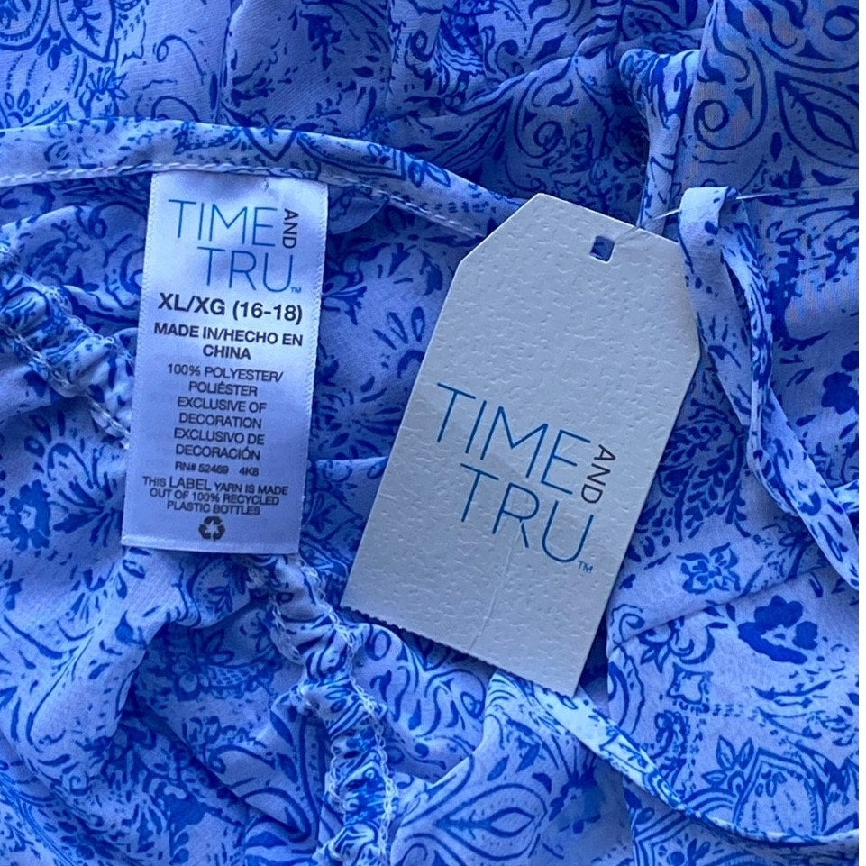 NWT ~ TIME and TRU Ruffle Hem Caftan Tie Front Chiffon Swimsuit Coverup ~ XL