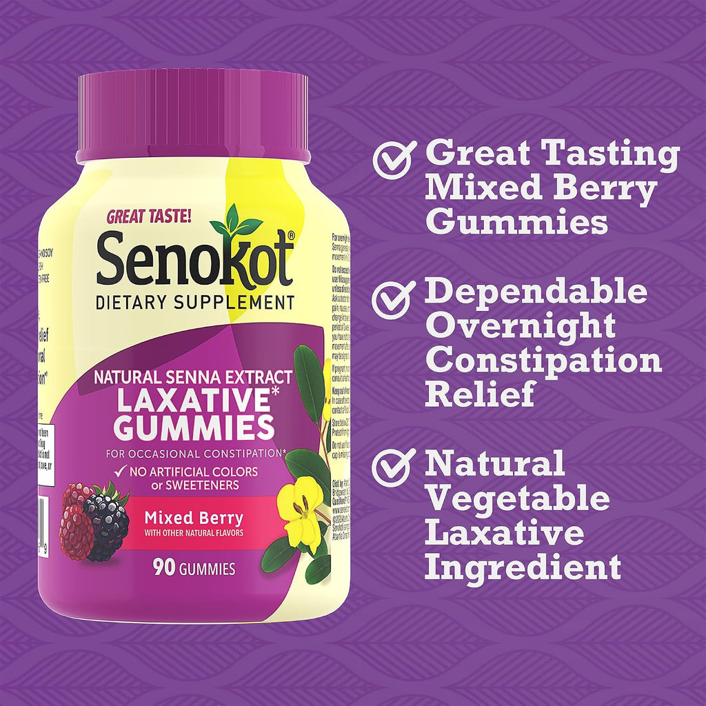 BRAND NEW ~ 90 Count Senokot Mixed Berry Dietary Supplement Laxative Gummies
