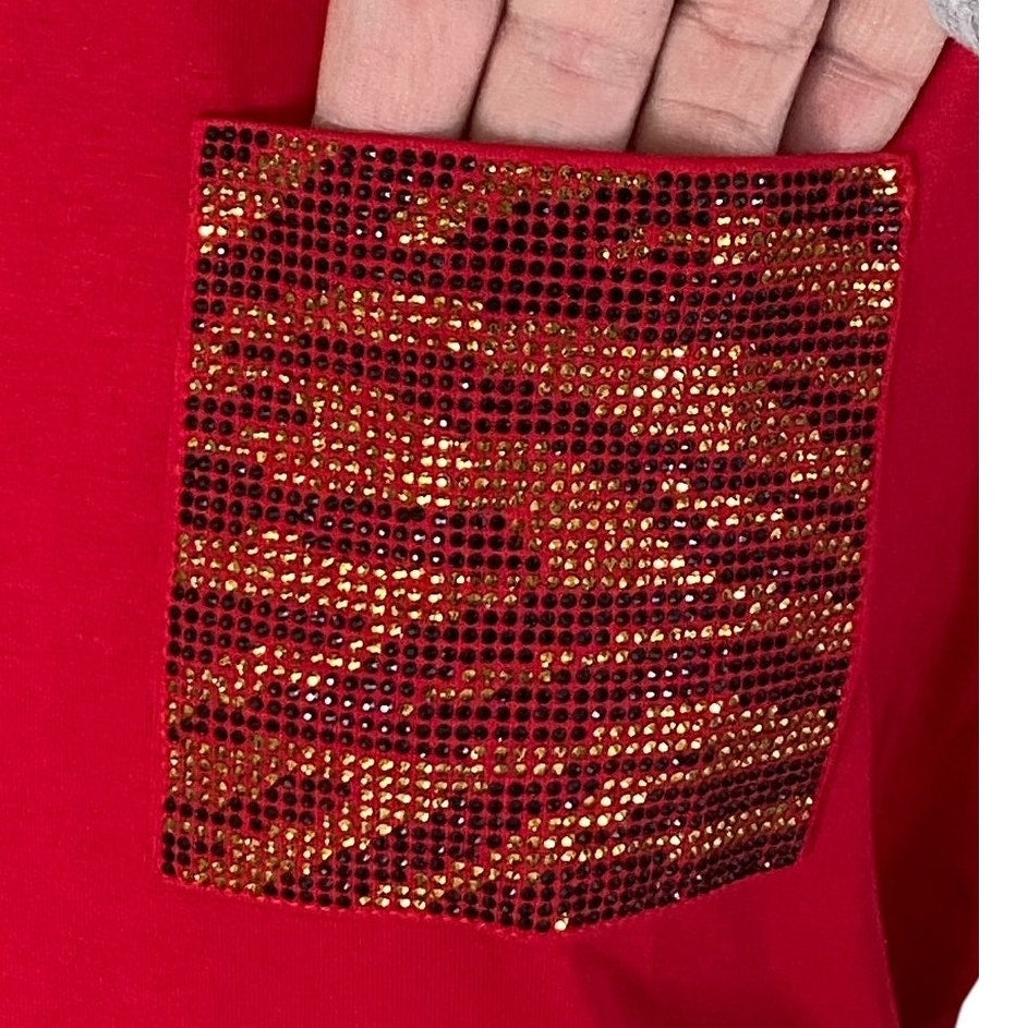 NWT ~ Calvin Klein Red Beaded Pocket T-Shirt ~ Women's Size LARGE