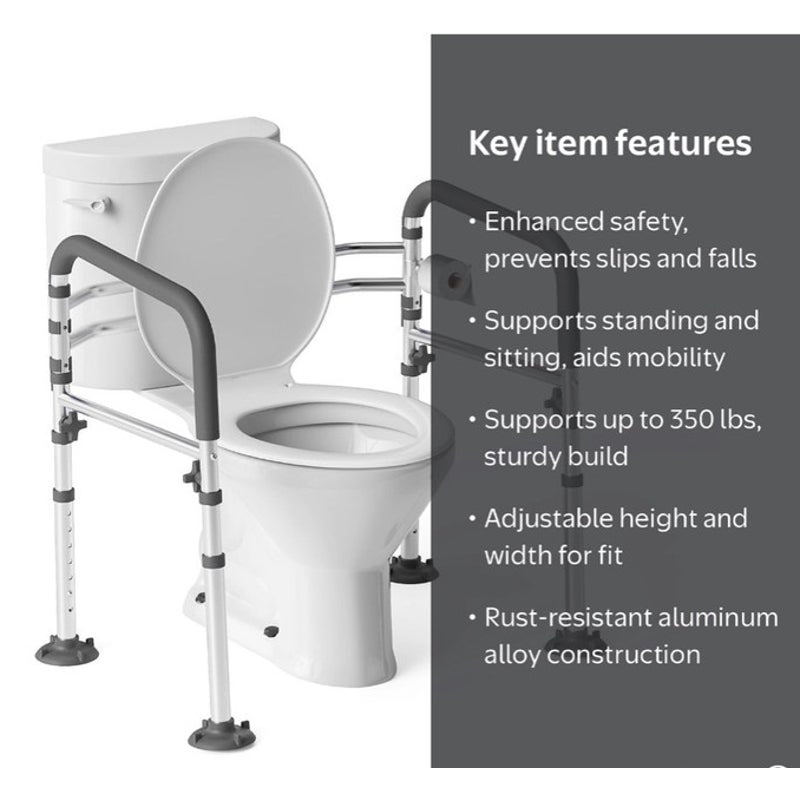 BRAND NEW ~ Adjustable Foldable Toilet Safety Rail Frame with Handles 350 limit