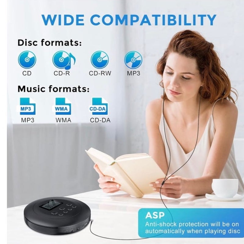 BRAND NEW ~ Black Rechargeable Portable CD Player Dual Stereo Speakers Walkman