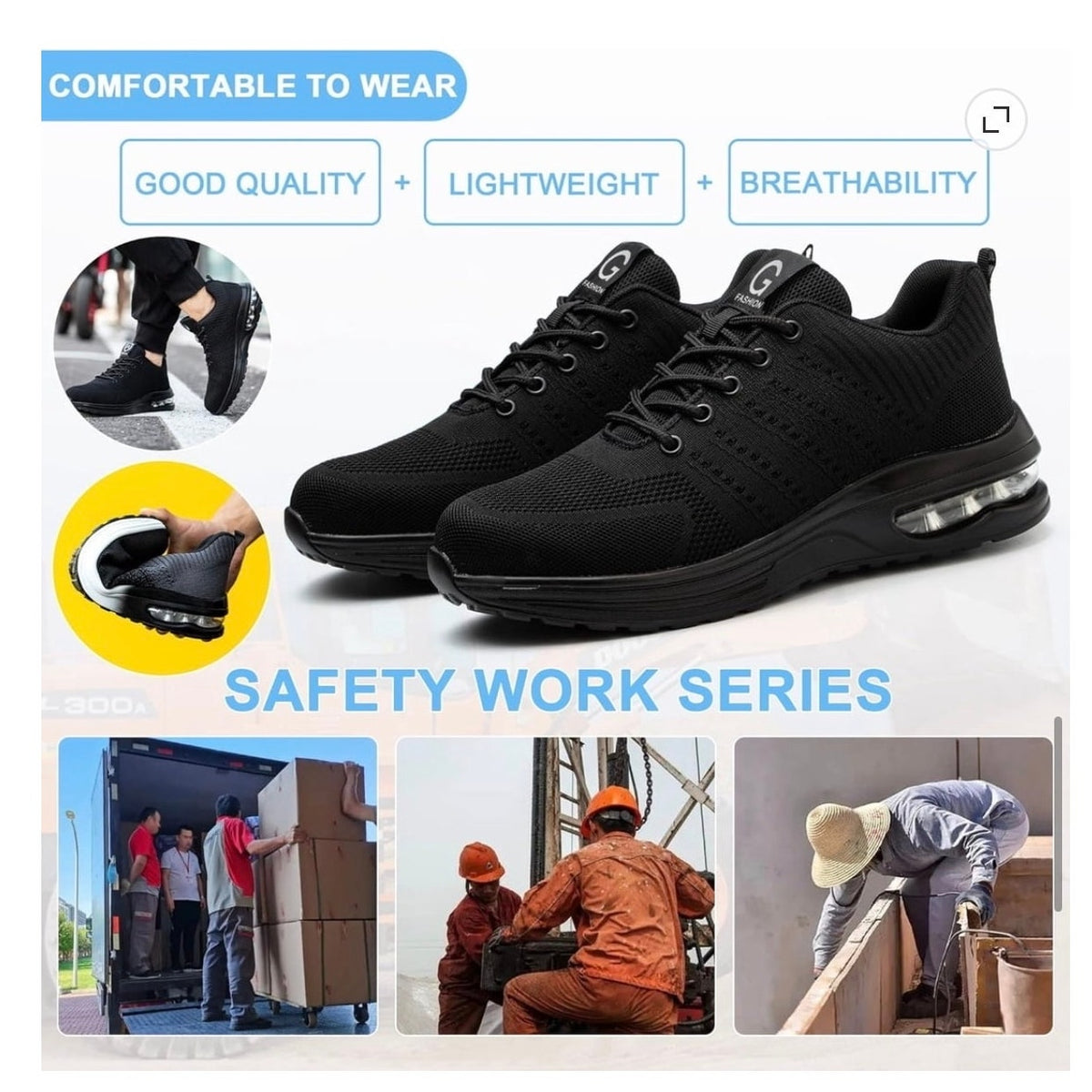 NWT ~ Slip Resistant Anti-Puncture Steel Toe Safety Work Shoes ~ Size 7 1/2