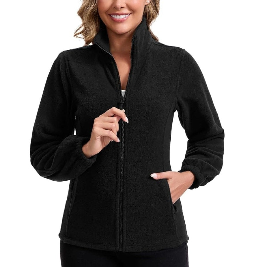 NWT ~ Women's Black Full Zipper & Zip Pockets Fleece Jacket Top ~ MEDIUM