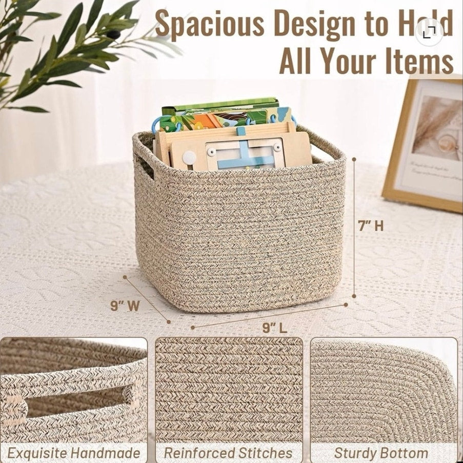 BRAND NEW ~ Set/3 Jute Woven Cotton Rope Storage Baskets Bins Shelves Organizer