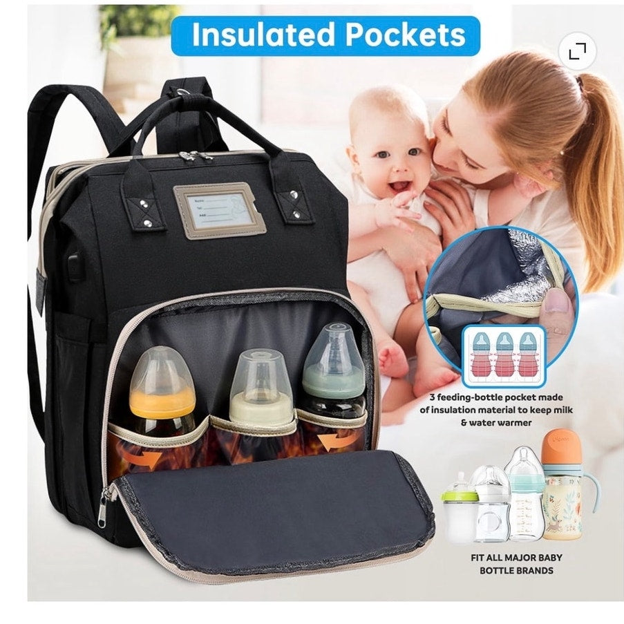 BRAND NEW ~ Black USB Multifunctional Large Capacity Travel Diaper Bag Backpack