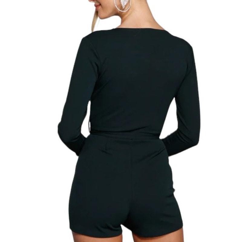 NWT ~ WINDSOR Charcoal Gray Knit Wrap Front Romper Short Jumpsuit ~ Womens LARGE