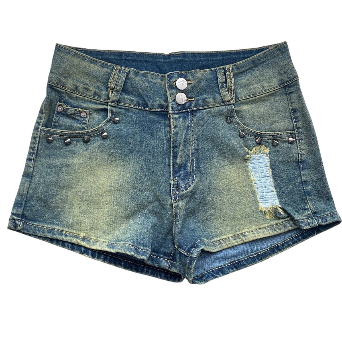 NWT ~ Distressed & Studs Denim Blue Jean Shorts ~ Women's Size LARGE