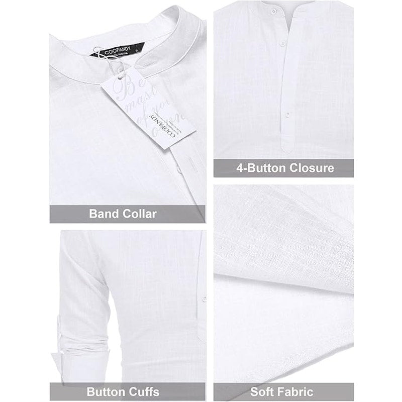 BRAND NEW ~ Men's White Henley Long Sleeve Hippie Casual Beach Shirt ~ MEDIUM