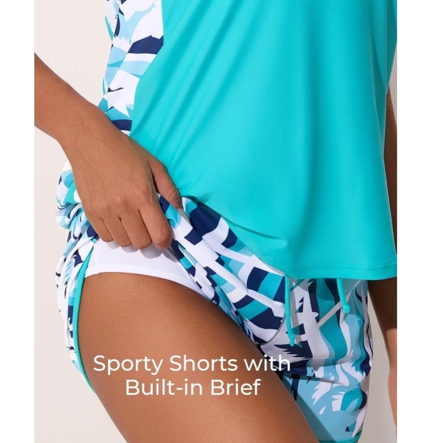 NWT ~ Aqua Tummy Control Tankini Two Piece Swimsuit & Pockets Swim Shorts ~ 12