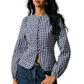 NWT ~ Women's Blue & White Gingham Long Sleeve Blouse ~ Size LARGE