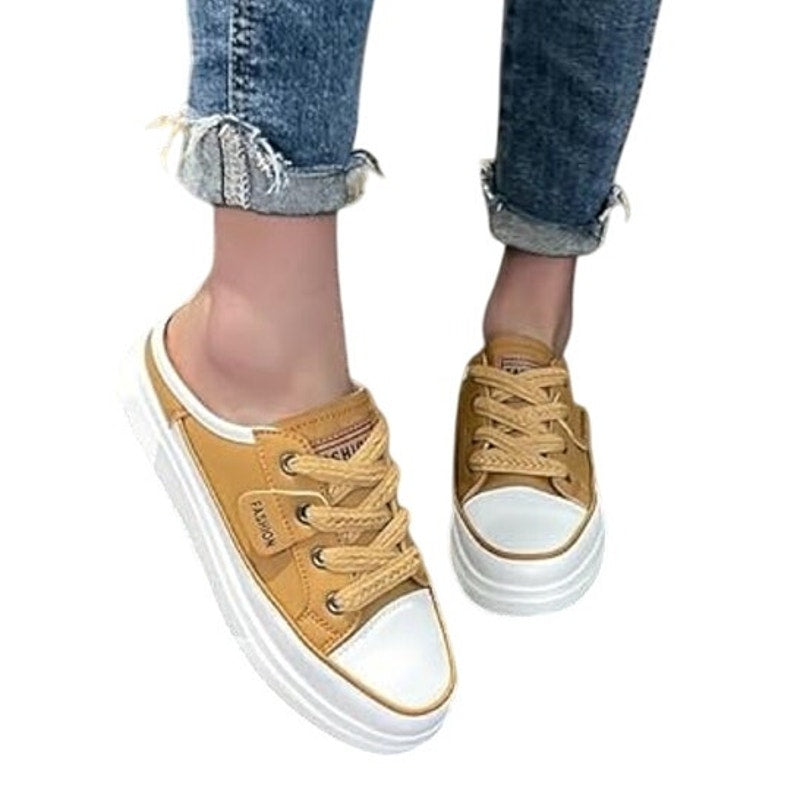 NWT ~ Tan Flat Mule Slip-On Backless Casual Sneakers Shoes ~ Women's Size 11 1/2