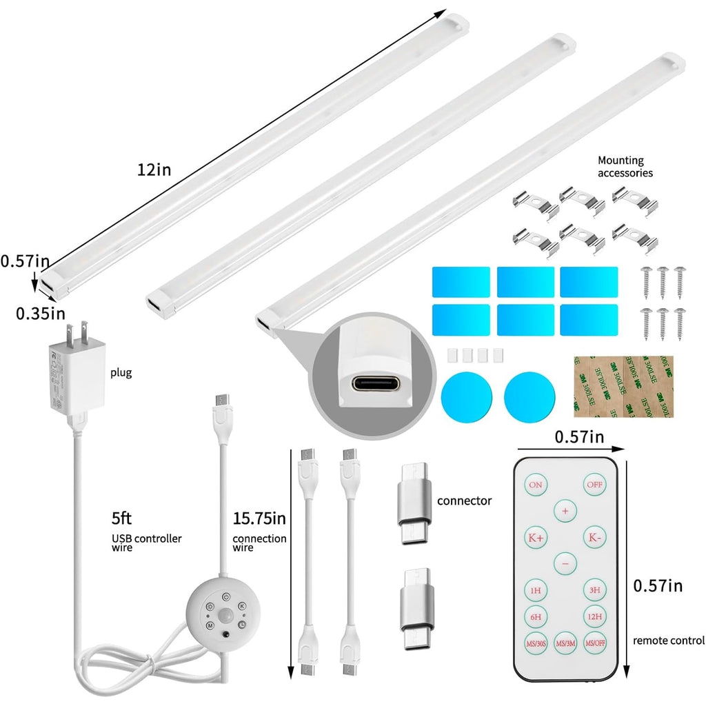 BRAND NEW ~ Set/3 Thin LED Motion Sensor Dimmable Remote Closet Light Bars