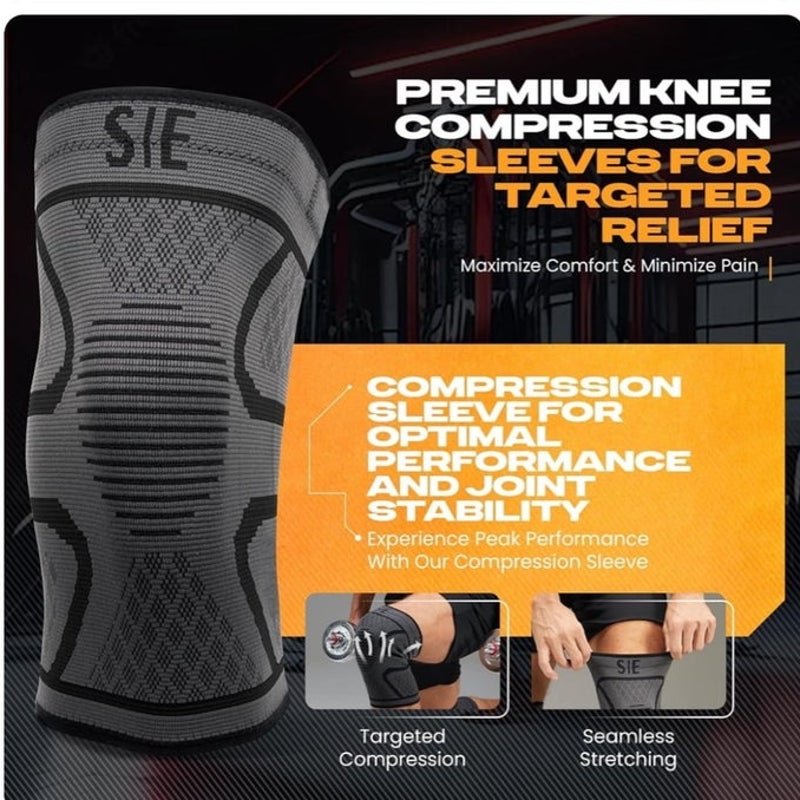BRAND NEW ~ Set/2 Compression Sleeve Knee Braces Pain Relief Arthritis ~ MEDIUM