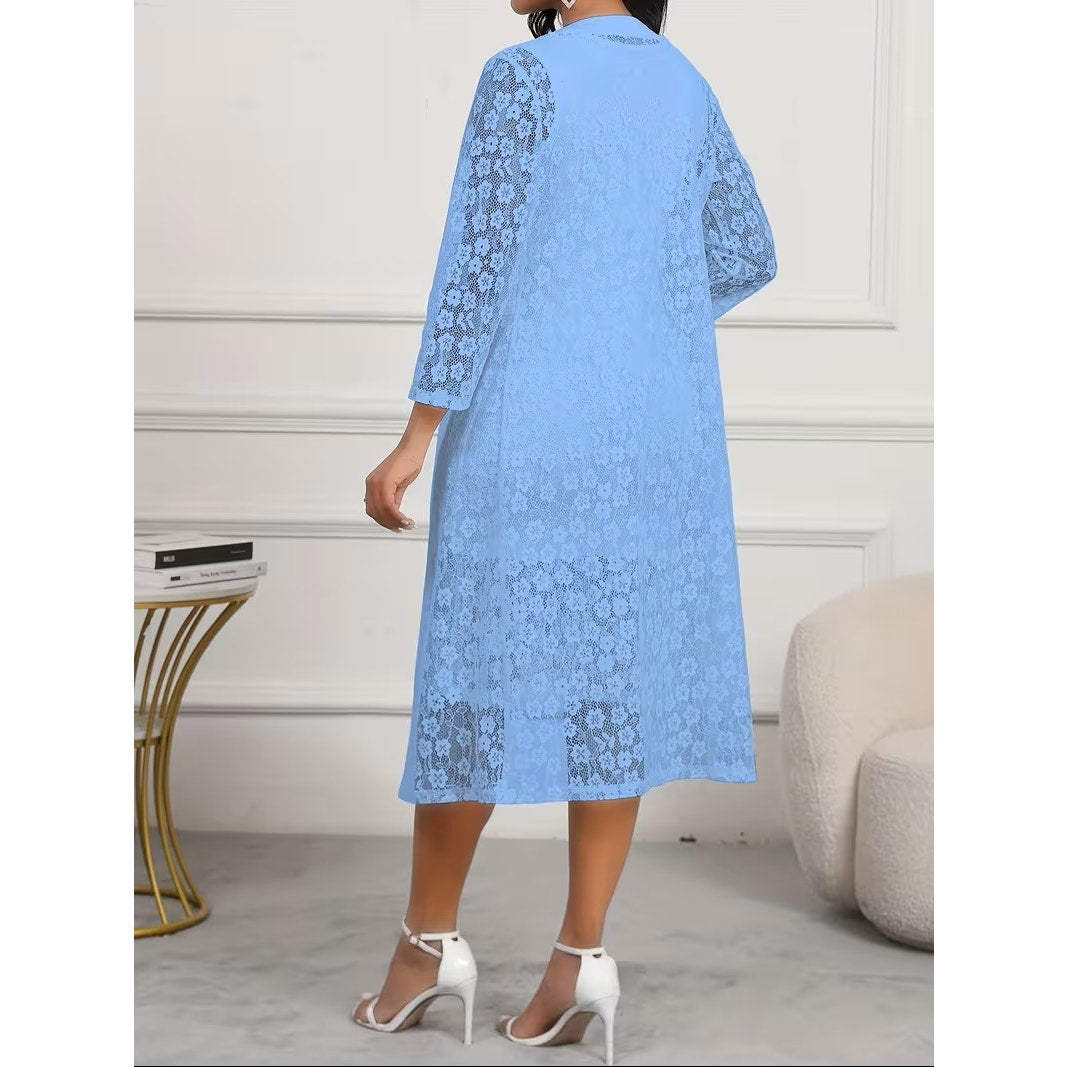 NWT ~ Lovely Sky Blue 2 Piece Dress Set & Lace Jacket ~ Women's Size Medium