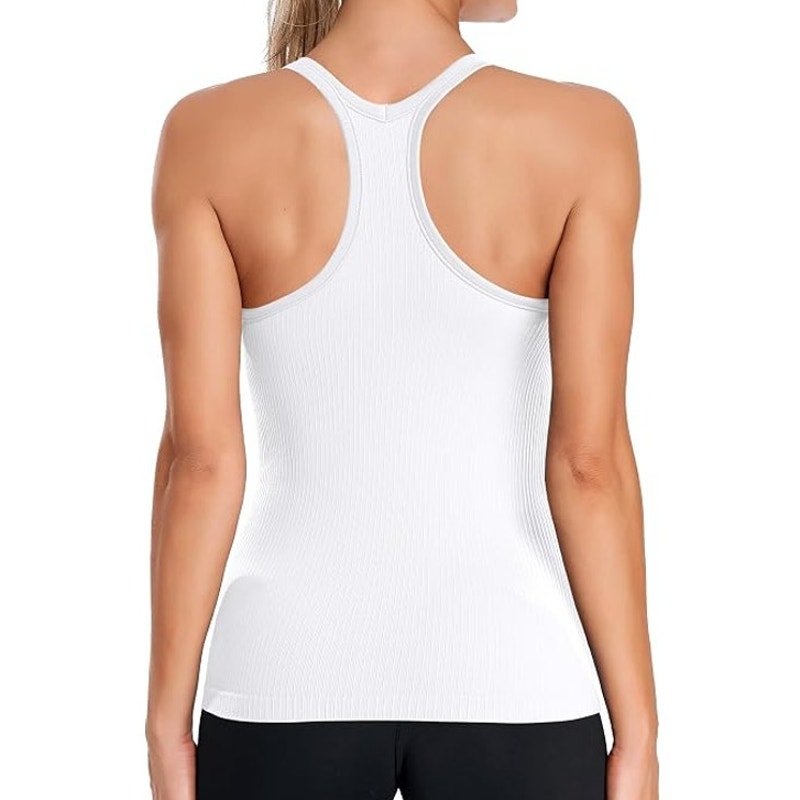 NWT ~ Women's White Ribbed Racerback Tank Top with Built In Bra ~ Ladies LARGE