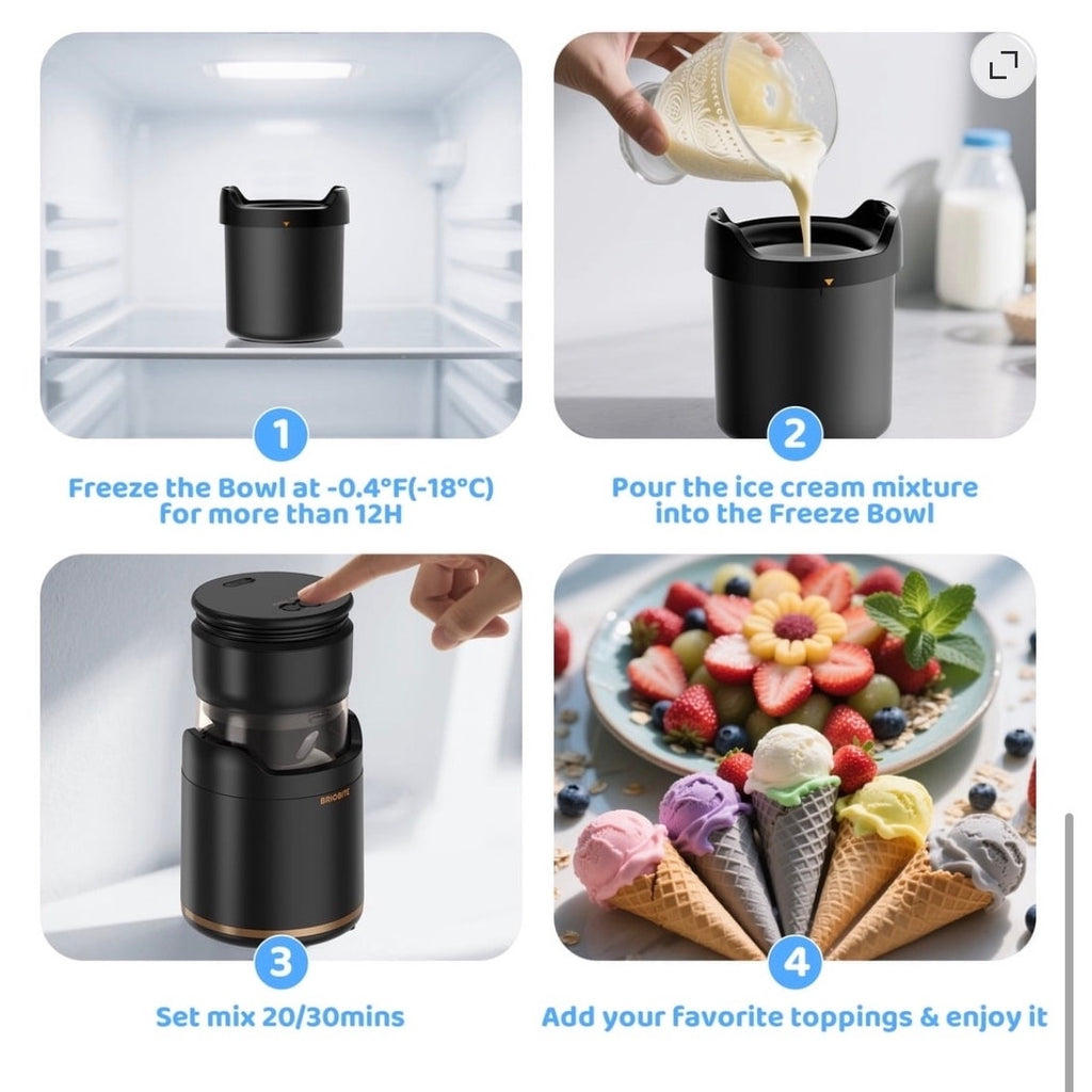 BRAND NEW ~ Black Rechargeable Soft Serve Frozen Yogurt Gelato Ice Cream Maker