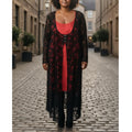 NWT ~ 2 Piece Set Bright Coral Cami Mini & Long Black Lace Jacket ~Plus Size 3X