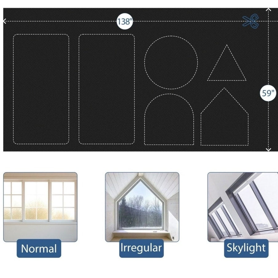 BRAND NEW Black 100% Portable No Drill 138" x 59" Blackout Window Film Curtains