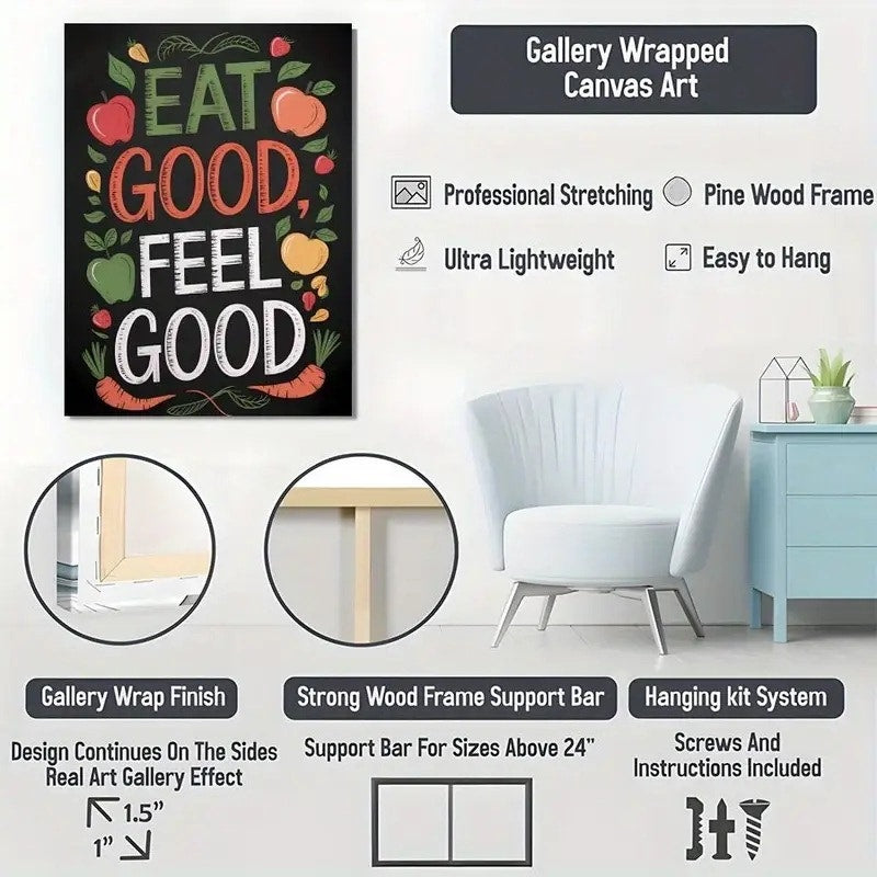 NWT ~ Modern Farmhouse Framed Healthy Eating Motivational Canvas Print Wall Art