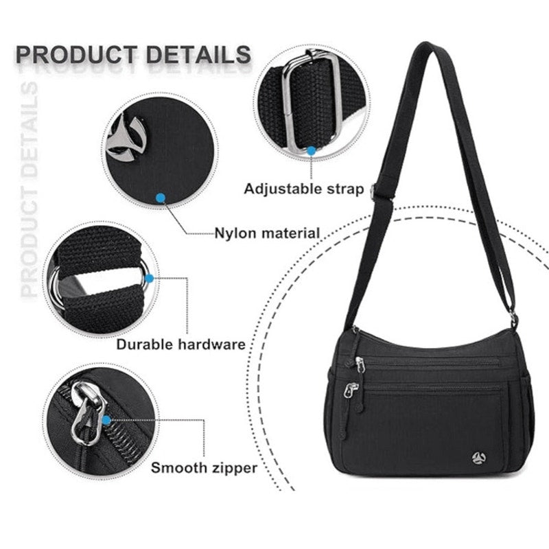 NWT ~ Black Casual Crossbody Bag with Anti-Theft Pocket Water-Resistant Purse