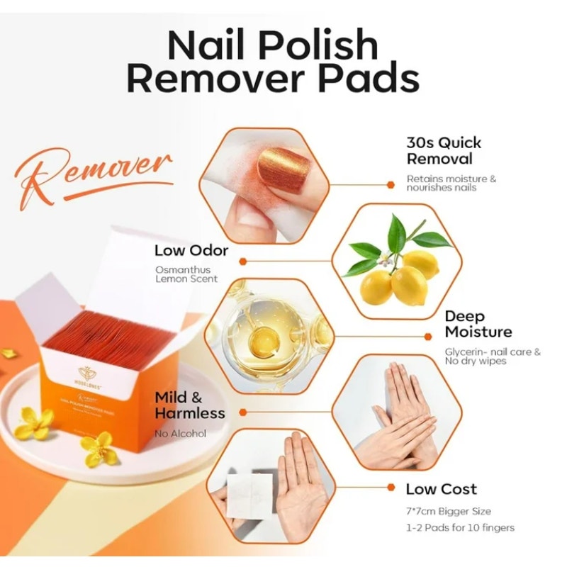 BRAND NEW ~ 50ct Modelones Acetone Nail Polish Remover Pads Indiv. Wrapped Wipes