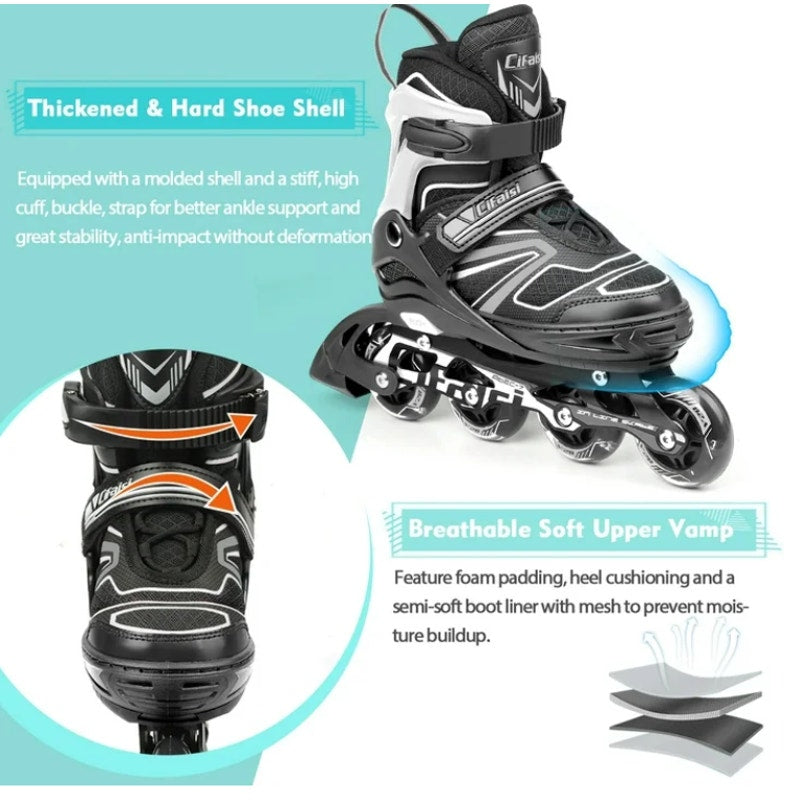 BRAND NEW ~ Adjustable Inline Skates with Illuminating Wheels ~ Boys Girls 12C-2