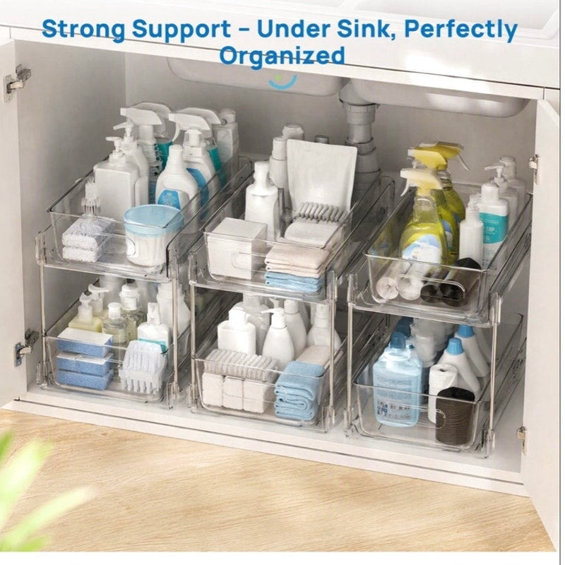 BRAND NEW ~ Set/3 Bathroom Plastic 2-Tier Clear Under The Sink Storage Organizer