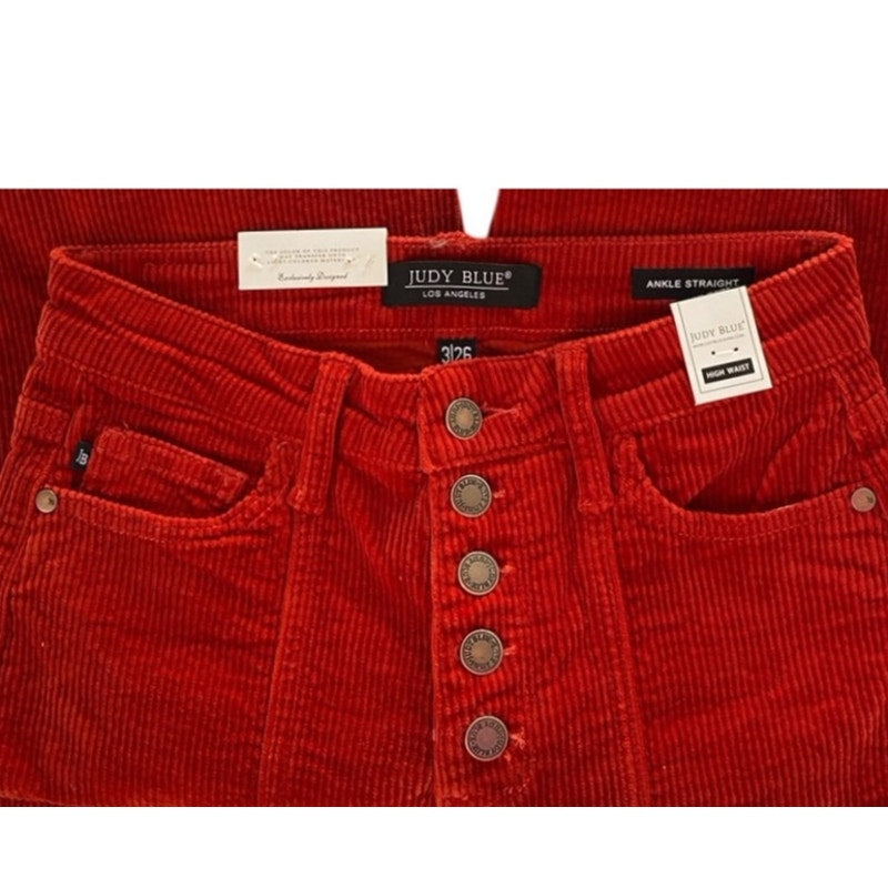 NWT ~ JUDY BLUE Mandy Cord Button Fly Ankle Straight Pants ~ Women's 3 / 26